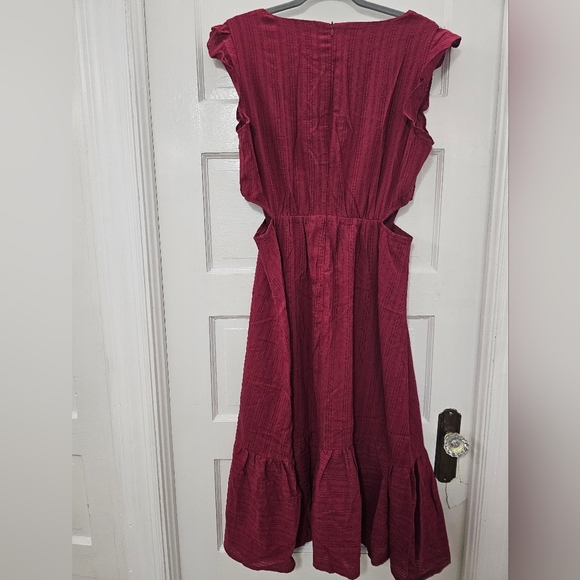 Red Ruffled Smocked Midi Sundress - Picture 5 of 7